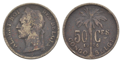 Бельгийское Конго 50 сантимов 1926 Надпись на французском - 'ALBERT ROI DES BELGES' KM 22 медно-никель 4650-426