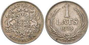 Латвия 1 лат 1924 Первая республика (1918-1939) KM 7 серебро 4561-1254