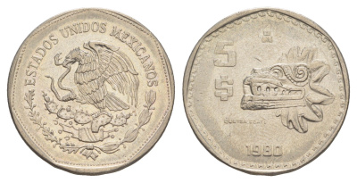 Мексика 5 песо 1980 Mo KM 485 медно-никель UNC 4637-637