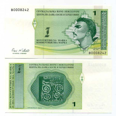 Босния и Герцеговина 1 марка 1998 Йован Ютич Pick 59a бумага UNC (пресс) 000-00-00