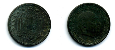 ИСПАНИЯ 1 ПЕСЕТА 1947 ФРАНСИСКО ФРАНКО ДИКТАТОР ИСПАНИИ (1939-1975) KM 775 алюминиевая бронза 56-832