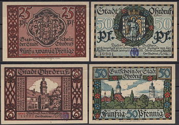 Ордруф полный набор из 2 нотгельдов (25 и 50 пфеннигов) ND (1921) Grabowski 1012.3a бумага UNC (пресс) 7556-34-2-2