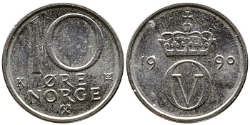 НОРВЕГИЯ 10 ЭРЕ 1990 KM 416 медно-никель 29-1135