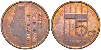 НИДЕРЛАНДЫ 5 ЦЕНТОВ 1990 KM 202 бронза 3856-557