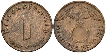 Германия 1 рейхспфенниг 1940 J KM 89, J. 361 бронза 4147-1236