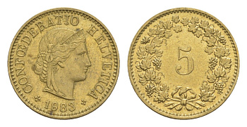 Швейцария 5 раппенов 1983 KM 26c алюминиевая бронза 4611-1241