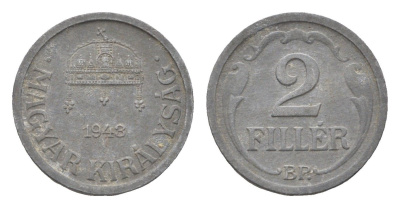Венгрия 2 филлера 1943 BP KM 519 цинк 4664-861