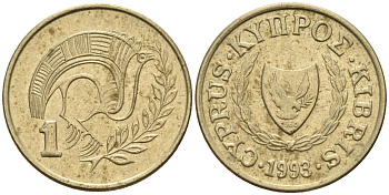 Кипр 1 цент 1993 KM 53.3 никель латунь 4174-1149