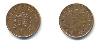 Великобритания 1 пенни 2000 Елизавета II (1952-2022) KM 986, Spink 4710 (B5) сталь плакированная медью 177-539