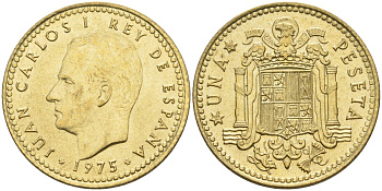 Испания 1 песета 1975 (80) Хуан Карлос I (1975-2014) KM 806 алюминиевая бронза 4604-443