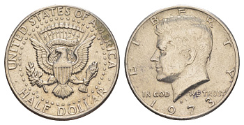 США 1/2 доллара (50 центов) 1973 Джон Кеннеди KM 202b медь плакированная медно-никелем aUNC 4521-521