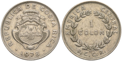 Коста-Рика 1 колон 1978 KM 86.2, Schoen 45 медно-никель 4117-921