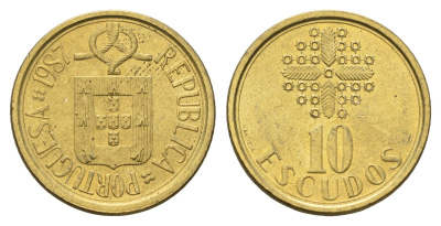 Португалия 10 эскудо 1987 KM 633 никель латунь UNC 4675-332