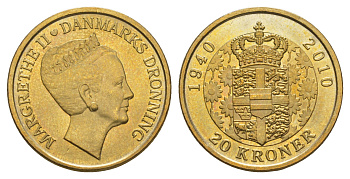 Дания 20 крон 2010 70 лет со дня рождения королевы Маргрете II KM 937 алюминиевая бронза UNC 4650-654