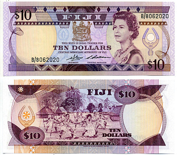 ФИДЖИ 10 ДОЛЛАРОВ 1986 ЕЛИЗАВЕТА II Pick 84а бумага UNC (ПРЕСС) 00-00-00