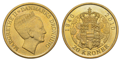 Дания 20 крон 2010 70 лет со дня рождения королевы Маргрете II KM 937 алюминиевая бронза UNC 4650-654