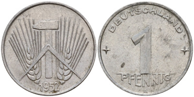 ГДР 1 пфенниг 1952 A KM 5 алюминий 201-312
