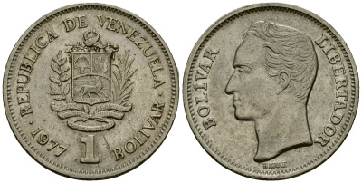 Венесуэла 1 боливар 1977 Симон Боливар KM 52 никель 4172-234