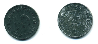 ГЕРМАНИЯ 10 РЕЙХСПФЕННИГОВ 1941 F J. 371, KM 101 цинк 46-2556