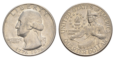 США 25 центов (квотер) 1976 200 лет независимости (1776-1976), Вашингтон, барабанщик KM 204 медь плакированная медно-никелем 4638-416