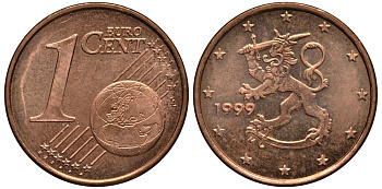 Финляндия 1 евроцент 1999 KM 98 сталь плакированная медью XF-UNC 4181-159
