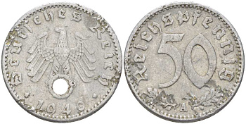 ГЕРМАНИЯ 50 РЕЙХСПФЕННИГОВ 1940 А KM 96, J. 372 алюминий 210-612