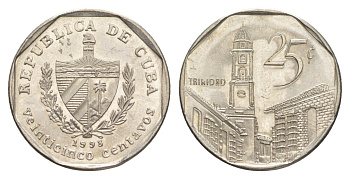 Куба 25 сентаво 1998 площадь в Тринидаде KM 577.2 сталь плакированная никелем aUNC 4637-1113