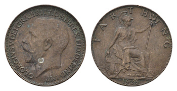 Великобритания 1 фартинг 1925 Георг V (1910-1936) KM 808.2, Spink 4060 бронза 4664-262