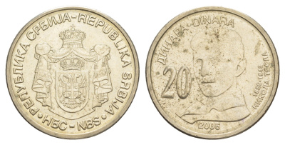 Сербия 20 динаров 2006 150 лет со дня рождения Николы Теслы KM 42 медь цинк никель aUNC 4650-621