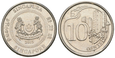 Сингапур 10 центов 2015 KM 346 сталь плакированная никелем aUNC 4618-824