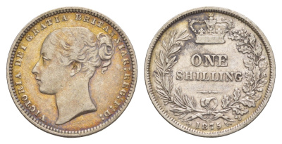 Великобритания 1 шиллинг 1875 Виктория (1837-1901) KM 734.2, Spink 3906A серебро 1520-1325