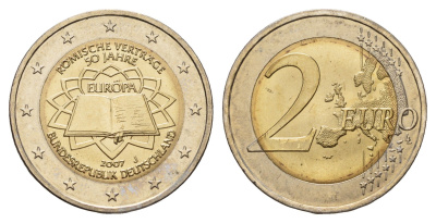Германия 2 евро 2007 J, 50 лет подписанию Римского договора KM 259 биметалл UNC 1096-1-31