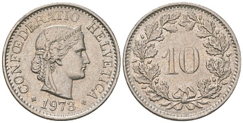 Швейцария 10 раппенов 1973 KM 27 медно-никель 220-914
