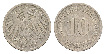 Германия 10 пфеннигов 1899 A, Вильгельм II (1888-1918) KM 12, J. 13 медно-никель 4640-241