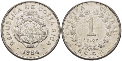 КОСТА-РИКА 1 КОЛОН 1984 В.С.С.R. KM 210.1 нержавеющая сталь 31-556