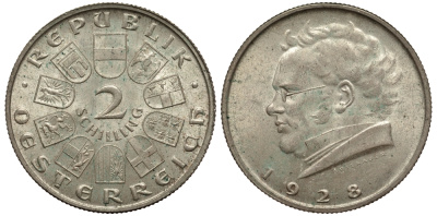 Австрия 2 шиллинга 1928 100 лет со дня смерти Франца Шуберта KM 2843 серебро 413-3014