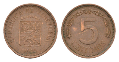 Венесуэла 5 сентимо 1974 Y 49 сталь плакированная медью 4655-851