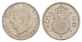 Испания 5 песет 1975 (78) M, Хуан Карлос I (1975-2014) KM 807 медно-никель 4619-1234