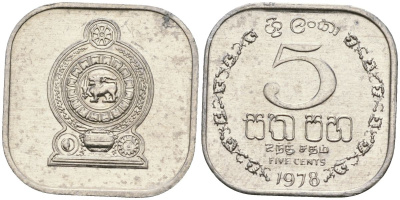 Шри-Ланка 5 центов 1978 KM 139a алюминий 4136-555