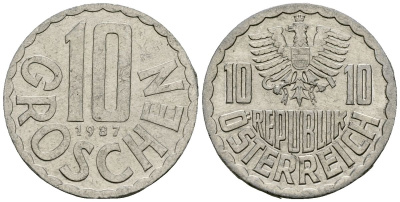 Австрия 10 грошей 1987 KM 2878 алюминий 4138-427