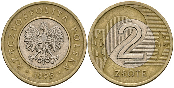 Польша 2 злотых 1995 MW KM 283 биметалл 4584-311