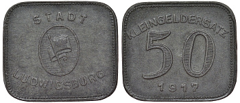 Людвигсбург 50 пфеннигов 1917  Funck 307.1, Men05 15520.1, Men18 19577.1 цинк 4121-321