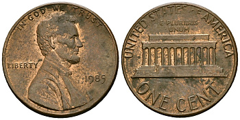 США 1 цент 1985 Линкольн KM 201b цинк плакированный медью 4136-264