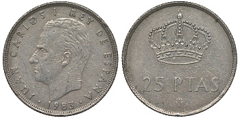 Испания 25 песет 1983 Хуан Карлос I (1975-2014) KM 824 медно-никель 4123-1241