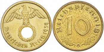 Германия 10 рейхспфеннигов 1939 A KM 92, J. 364 алюминиевая бронза 261-1047