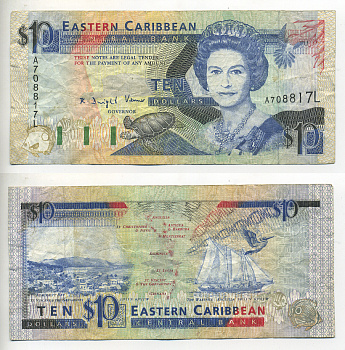 Восточно-Карибские штаты 10 долларов 1993 А Pick 27а бумага 7548-40-2