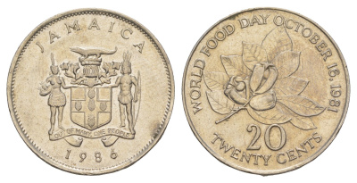 Ямайка 20 центов 1986 ФАО - WORLD FOOD DAY OCTOBER 16.1981 KM 120 медно-никель 4652-614