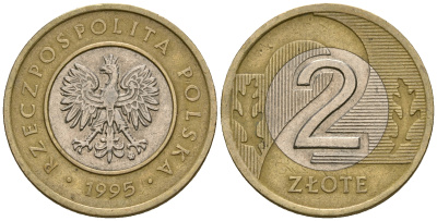 Польша 2 злотых 1995 MW KM 283 биметалл 4584-311