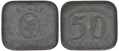 Людвигсбург 50 пфеннигов 1917  Funck 307.1, Men05 15520.1, Men18 19577.1 цинк 4121-321