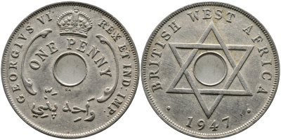 Британская Западная Африка 1 пенни 1947 Георг VI (1937-1952) KM 19 медно-никель 1523-313